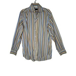 Etro Milano Mens Striped Multi Color Button Down Shirt Sz 39 Made In Italy